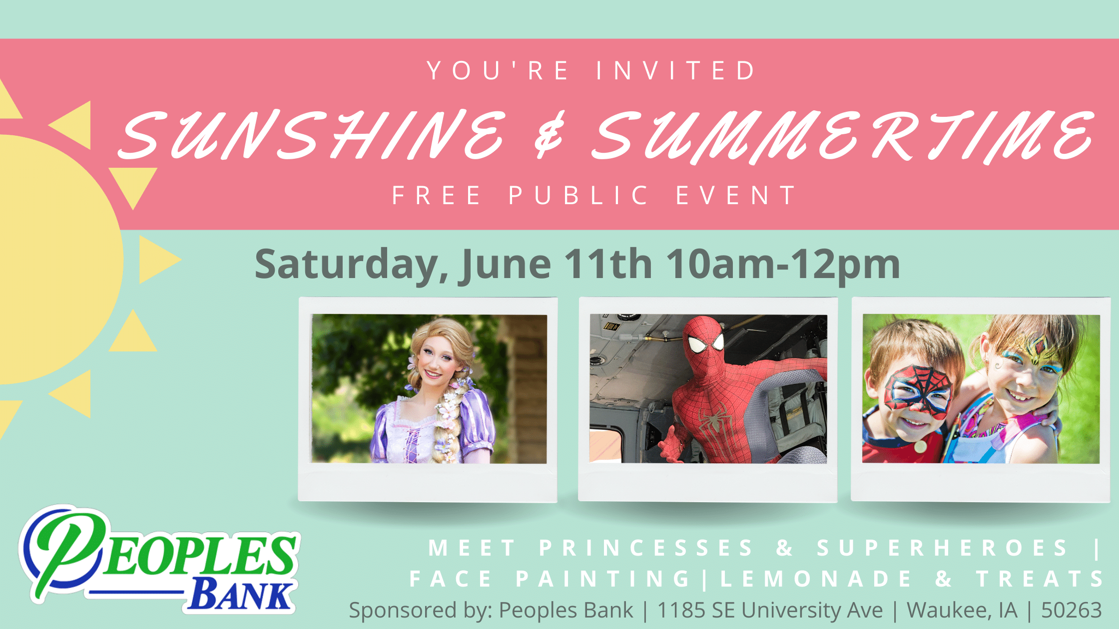 Save the Date - Waukee Sunshine & Summertime Event - Saturday, June 11th, 2022 10AM-12PMPMt Peoples Bank Waukee